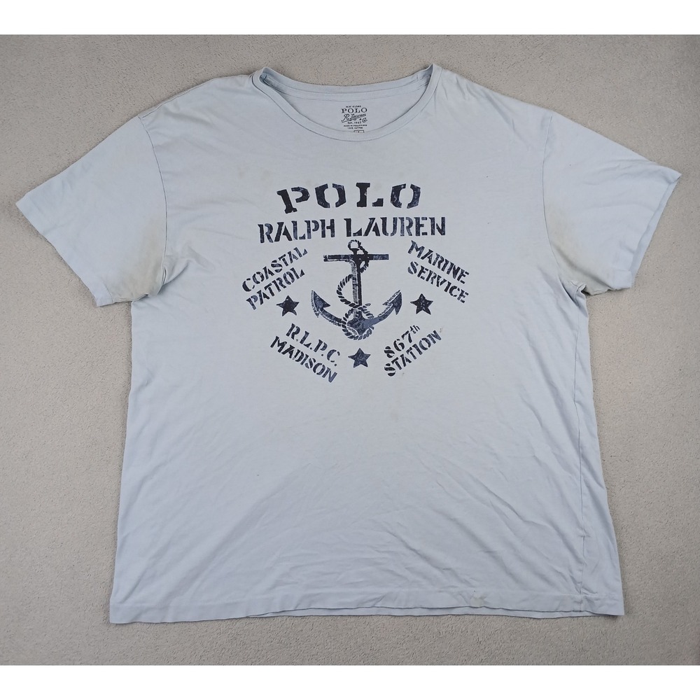 Polo Ralph Lauren T-Shirt Mens L Graphic Anchor Coastal Patrol Light Blue